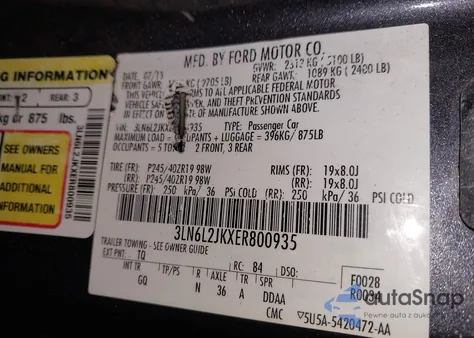 2014 Lincoln Mkz из США, поврежденный, VIN 3LN6L2JKXER800935